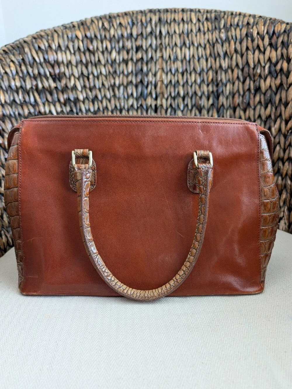 Brahmin Tuscan Collection Satchel Carmel Embossed Croc
